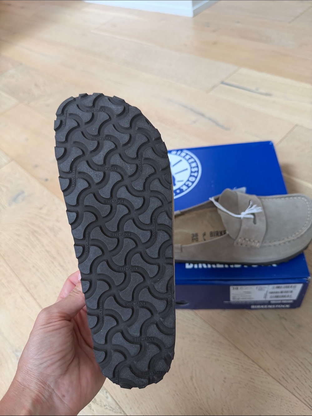 Birkenstock Women’s Taupe Suede Moccasin Loafers - Picture 5 of 6